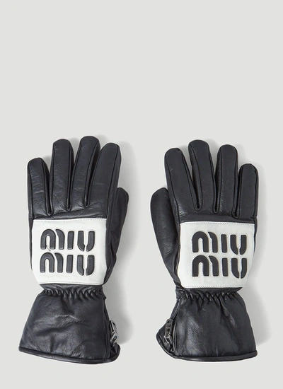 Shop Miu Miu Logo Patch Gloves In Multi
