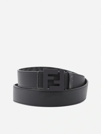 Shop Fendi Reversible Leather Belt With All-over Ff Motif In Black
