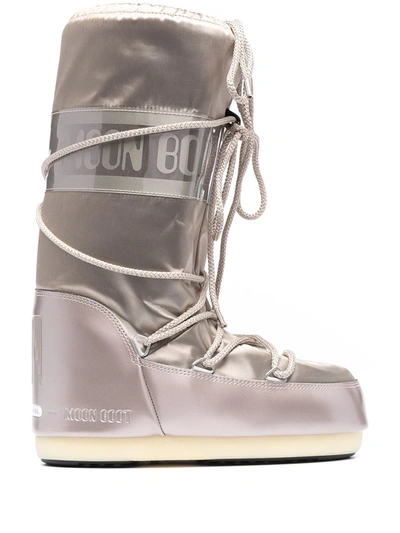 Shop Moon Boot Icon Junior Lace-up Snow Boots In Neutrals