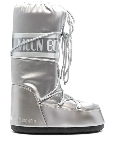 Shop Moon Boot Icon Junior Lace-up Snow Boots In Silver