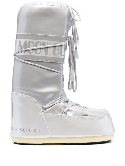 Shop Moon Boot Icon Junior Lace-up Snow Boots In Silver