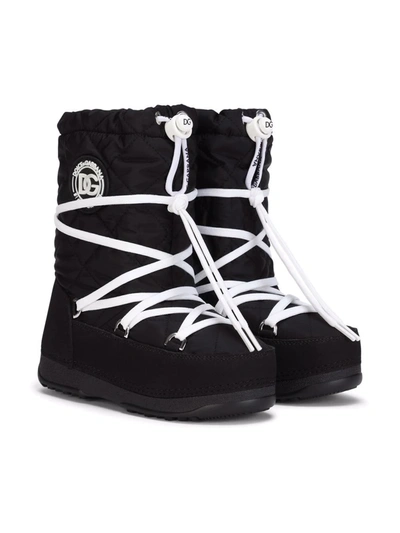 Shop Dolce & Gabbana Lace Snow Boots In Black