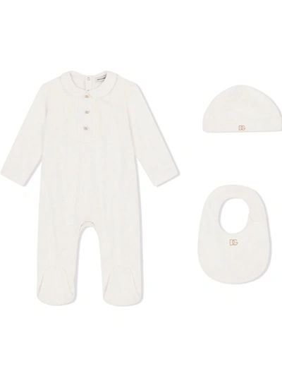 Shop Dolce & Gabbana Interlock Dg-logo Babygrow Set In White