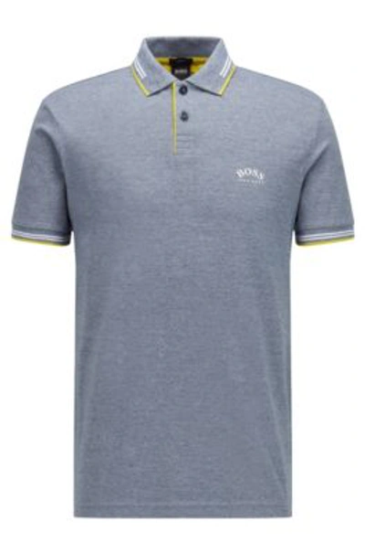 Shop Hugo Boss - Slim Fit Polo Shirt In Stretch Piqu With Curved Logo - Blue