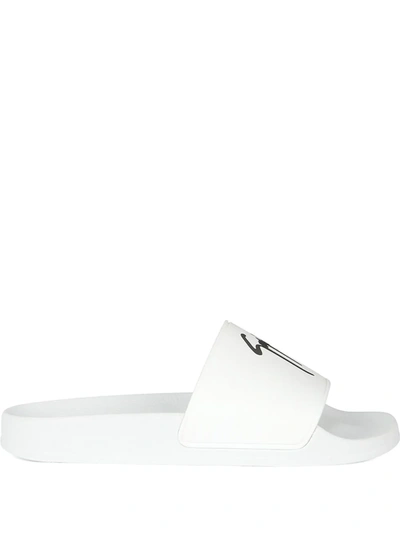 Shop Giuseppe Zanotti Brett Signature-logo Slides In White