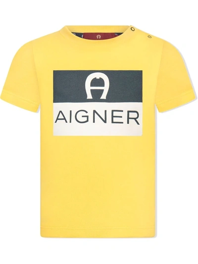 Shop Aigner Logo-print Cotton T-shirt In Yellow