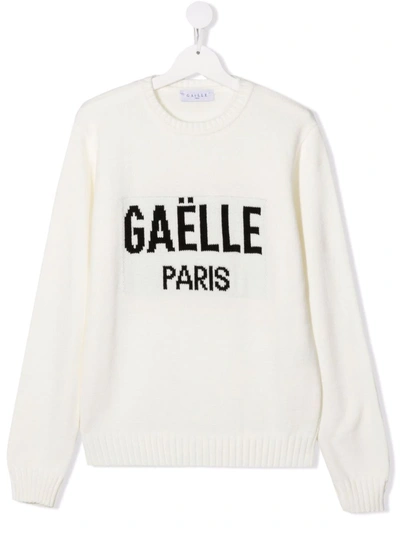 Shop Gaelle Paris Teen Logo Intarsia Jumper In White