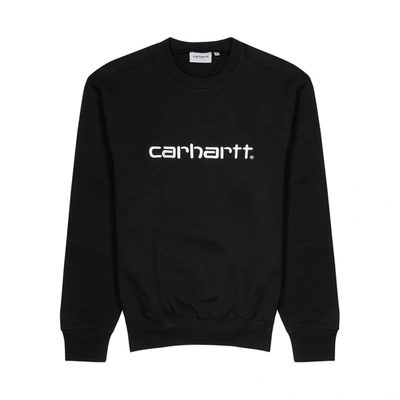 Shop Carhartt Black Logo-embroidered Cotton-blend Sweatshirt In Black And White