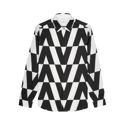 Shop Valentino Monochrome Logo-print Cotton Shirt, Jacket, White & Black In White And Black