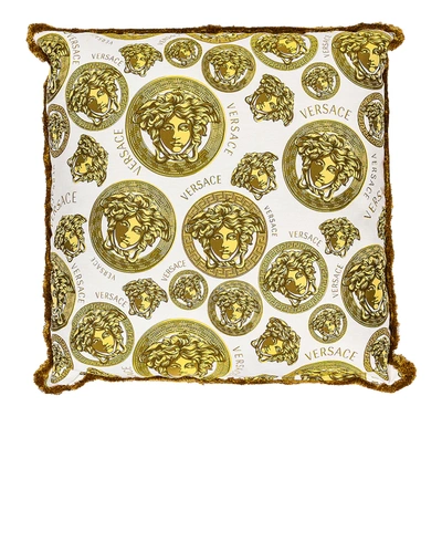 Shop Versace Medusa Pillow In Bianco & Oro