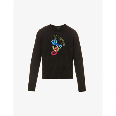 Shop Fendi Graphic-embroidered Relaxed-fit Mohair-blend Jumper In Nero