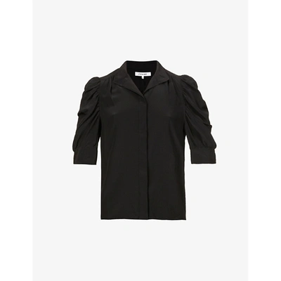 Shop Frame Womens Noir Gillian Puffed-shoulder Silk-crepe De Chine Shirt Xs