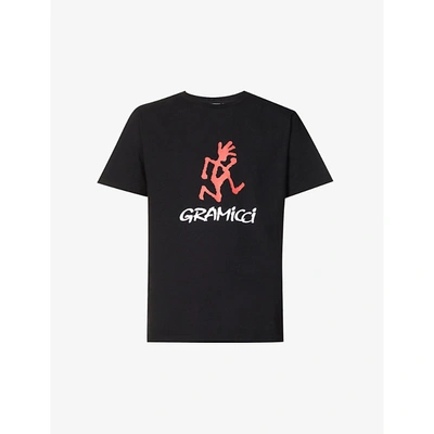 Shop Gramicci Mens Black Brand-print Cotton-jersey T-shirt M