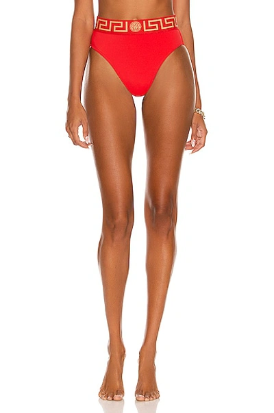 Shop Versace High Waisted Bikini Bottom In Rosso