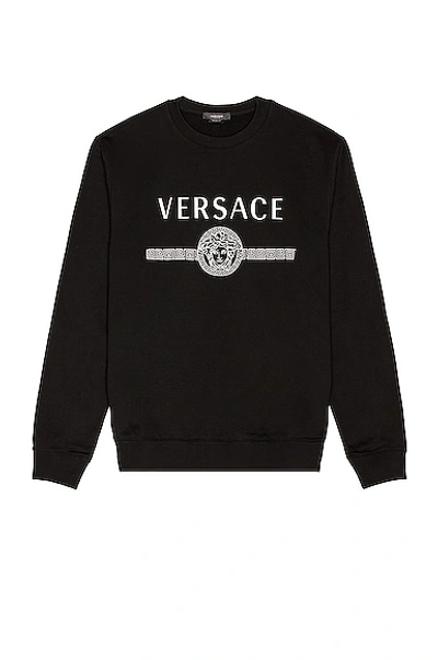 Shop Versace Cotton Logo Sweatshirt In Black