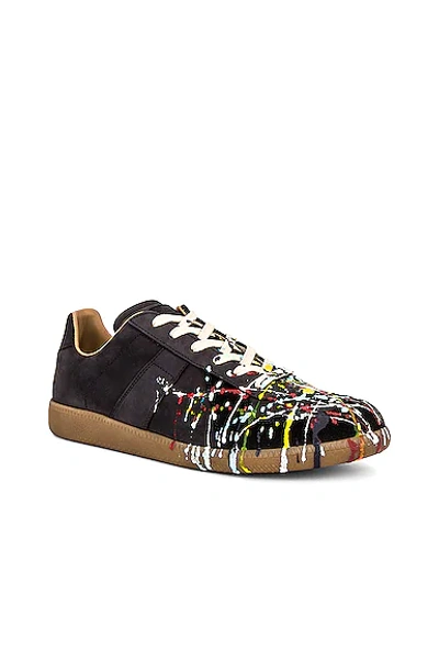 Maison Margiela Replica Paint Splatter Leather Sneakers Size 10 In Black