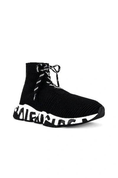 Shop Balenciaga Speed Lace Up Graffiti Sneaker In Black & White