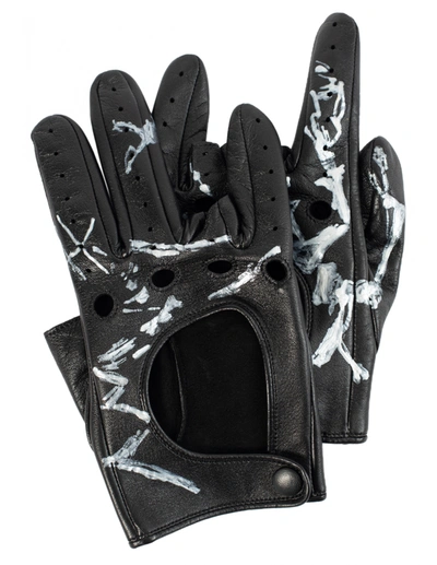 Shop Yohji Yamamoto Black Leather Gloves With Finger Cut