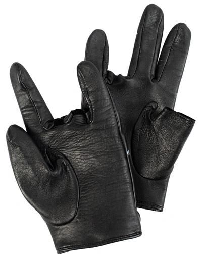 Shop Yohji Yamamoto Black Leather Gloves With Finger Cut