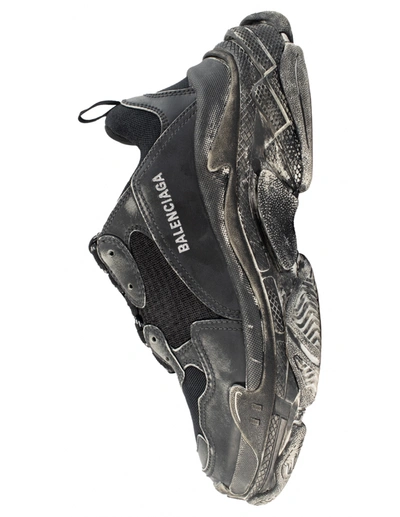 Shop Balenciaga Black Faded Triple S Sneakers