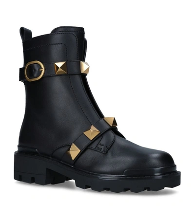 Shop Valentino Leather Roman Stud Combat Boots 40 In Multi