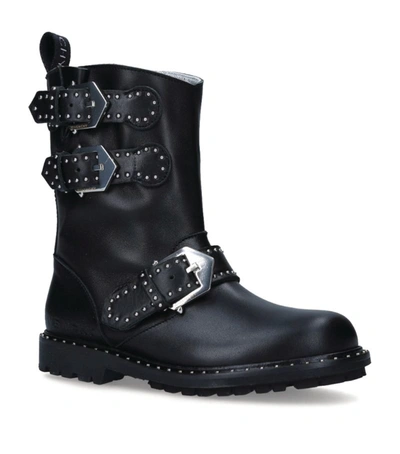 Shop Givenchy Kids Leather Buckle Boots In Black