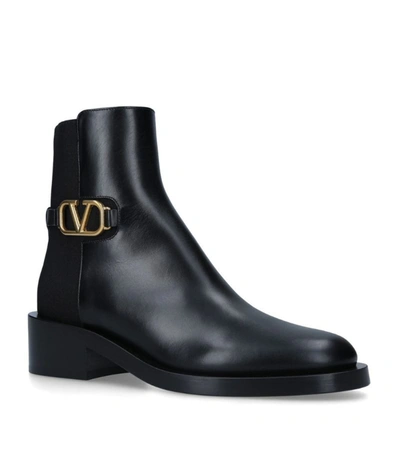 Shop Valentino Leather Logo Chelsea Boots 30 In Black