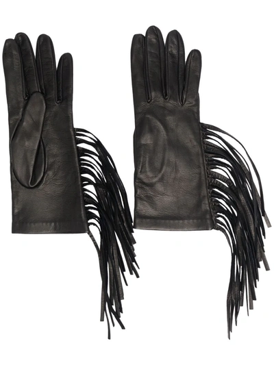 Shop Manokhi Fringe Leather Gloves In Schwarz