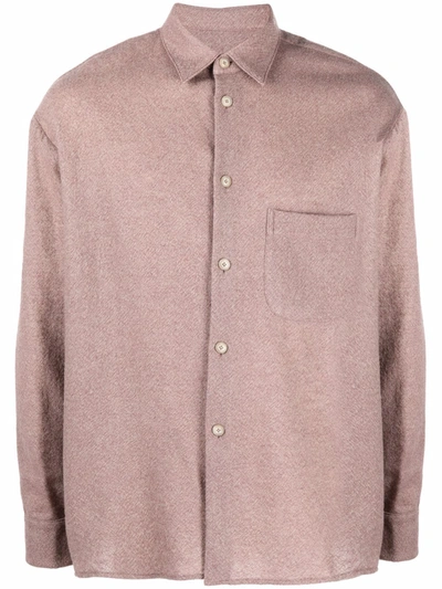 Shop A Kind Of Guise Textured Virgin Wool Long-sleeve Shirt In 粉色