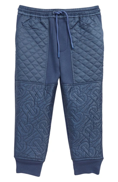 Shop Burberry Kids' Timothie Monogram Quilted Joggers In Pebble Blue