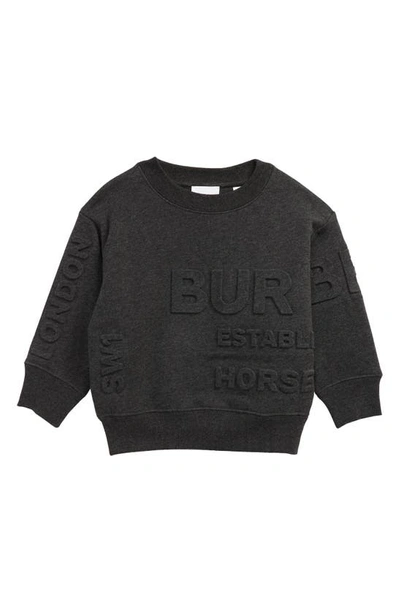 Shop Burberry Kids' Alven Embossed Horseferry Logo Sweatshirt In Charcoal Melange