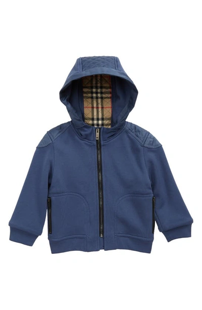 Shop Burberry Kids' Timothie Monogram Quilted Hoodie In Pebble Blue