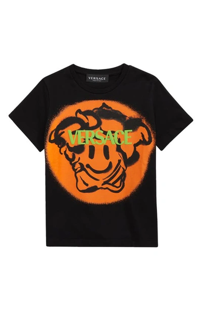 Shop Versace Kids' Medusa Smiley Cotton Graphic Tee In Black Multi