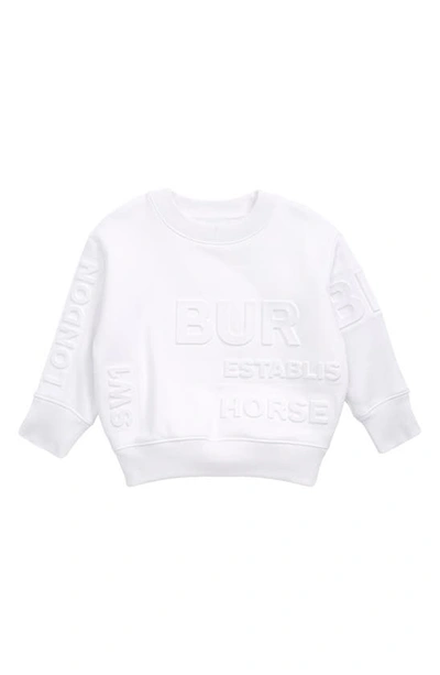 Shop Burberry Kids' Alven Embossed Horseferry Logo Sweatshirt In White