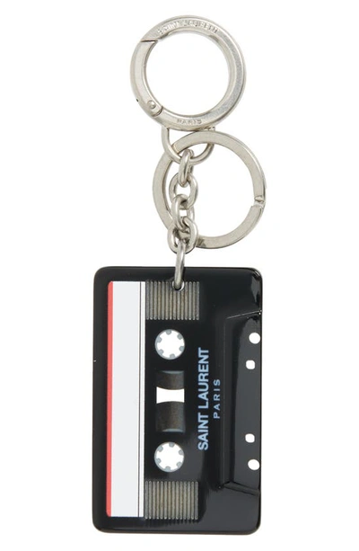 Shop Saint Laurent Cassette Tape Key Chain In Black Silver