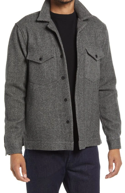 Shop Officine Generale Jonas Herringbone Wool Button-up Overshirt In Mid Grey/grey