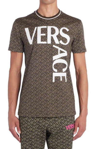 Shop Versace Split Logo Greca Print Tee In Nero Military