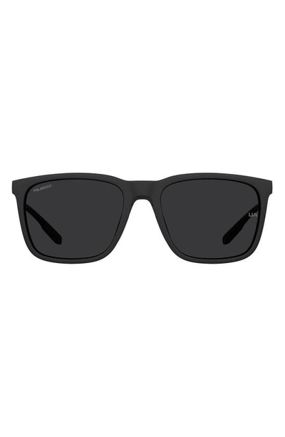 Shop Under Armour Uareliance 56mm Polarized Square Sunglasses In Matte Black / Gray