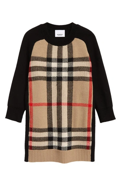 Shop Burberry Kids' Dianne Check Merino Wool Blend Sweater Dress In Archive Beige Ip Chk