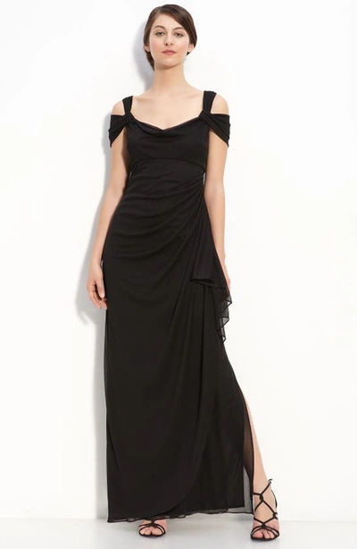 Shop Alex Evenings Cold Shoulder Ruffle Gown In Black