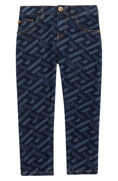 Shop Versace Kids' La Greca Monogram Jeans In Medium Blue