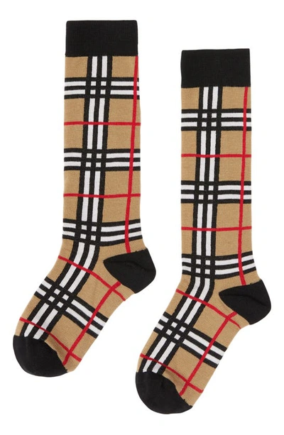 Shop Burberry Check Knee Socks In Archive Beige