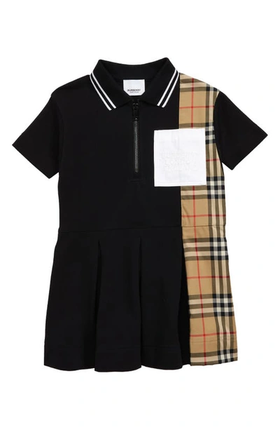 Shop Burberry Kids' Serena Check Piqué Polo Dress In Black