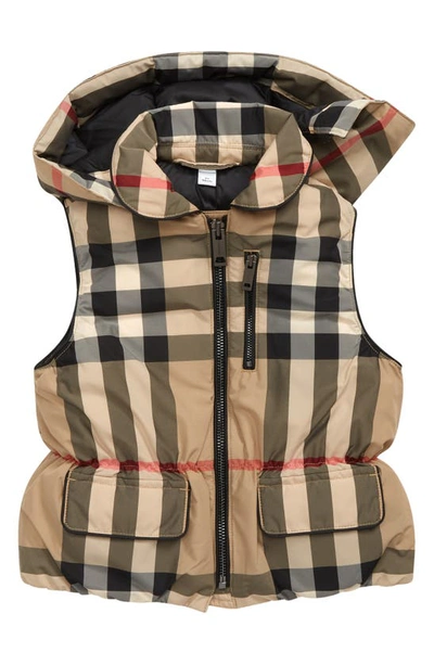 Shop Burberry Kids' Mollie Check Down Vest With Detachable Hood In Archive Beige Ip Chk