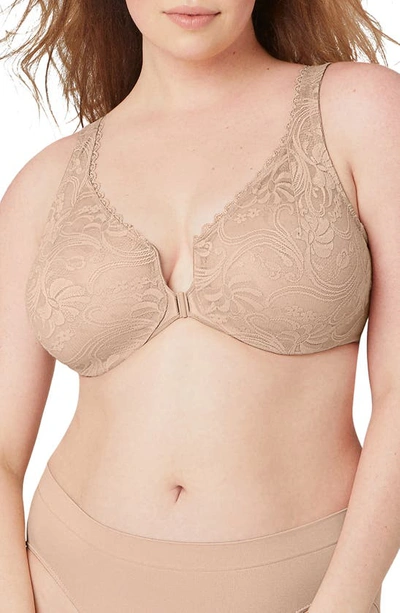 Shop Glamorise Wonderwire® Front Close Stretch Lace Underwire Bra In Cafe