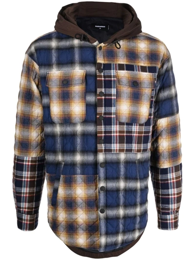 Shop Dsquared2 Mixed-check Hooded Jacket In Blau