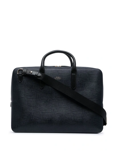 Shop Smythson Panama Textured Leather Briefcase In Blau