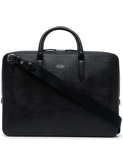Shop Smythson Panama Textured Leather Briefcase In Schwarz