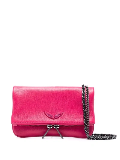 Rock Nano Leather Crossbody Clutch In Fuchsia