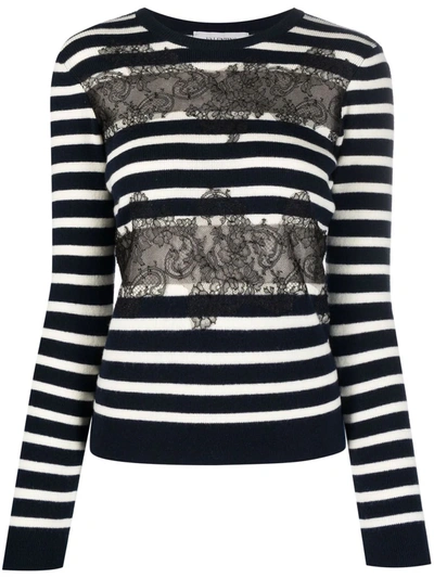 Shop Valentino Lace Inserts Striped Jumper In Weiss